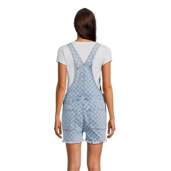 NO BOUNDARIES Denim Boyfriend Overalls Checkered Blue Juniors XL (15-17) - Picture 4 of 10